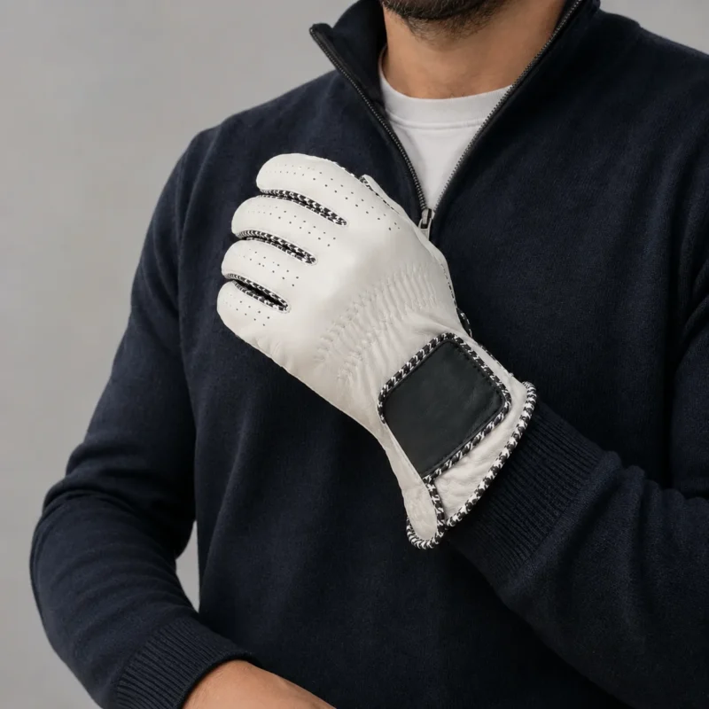 Left hand leather golf glove for professional players with premium grip and flexible fit