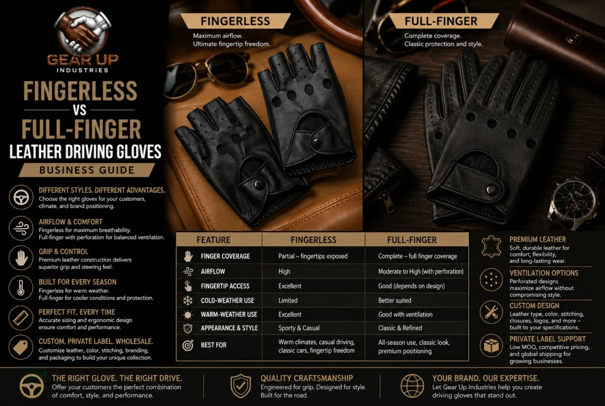 Fingerless vs full-finger leather driving gloves comparison